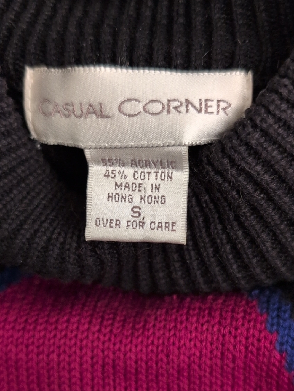 Casual Corner Black Sweater with Magenta Diamond & Floral Motif - Picture 3 of 3